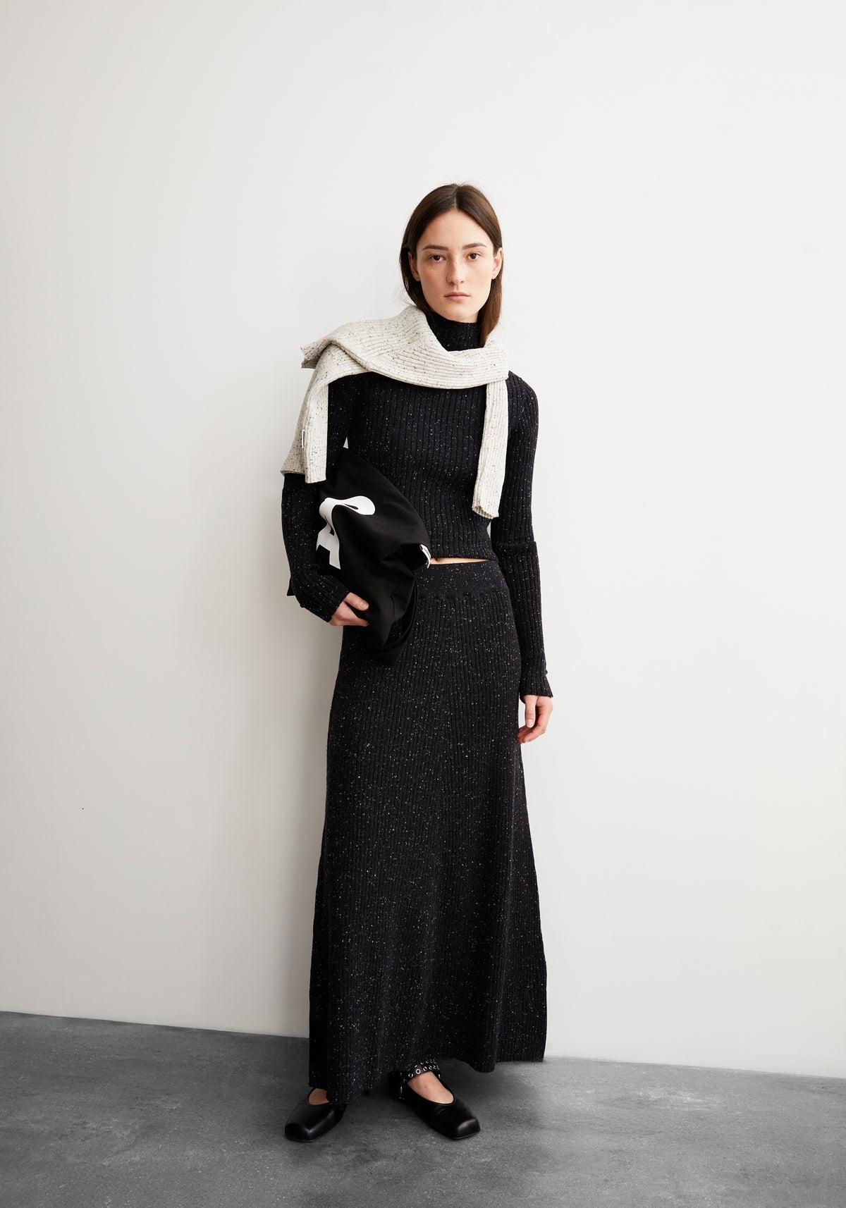 Fustă HANAA TWEED Black Oatmilk