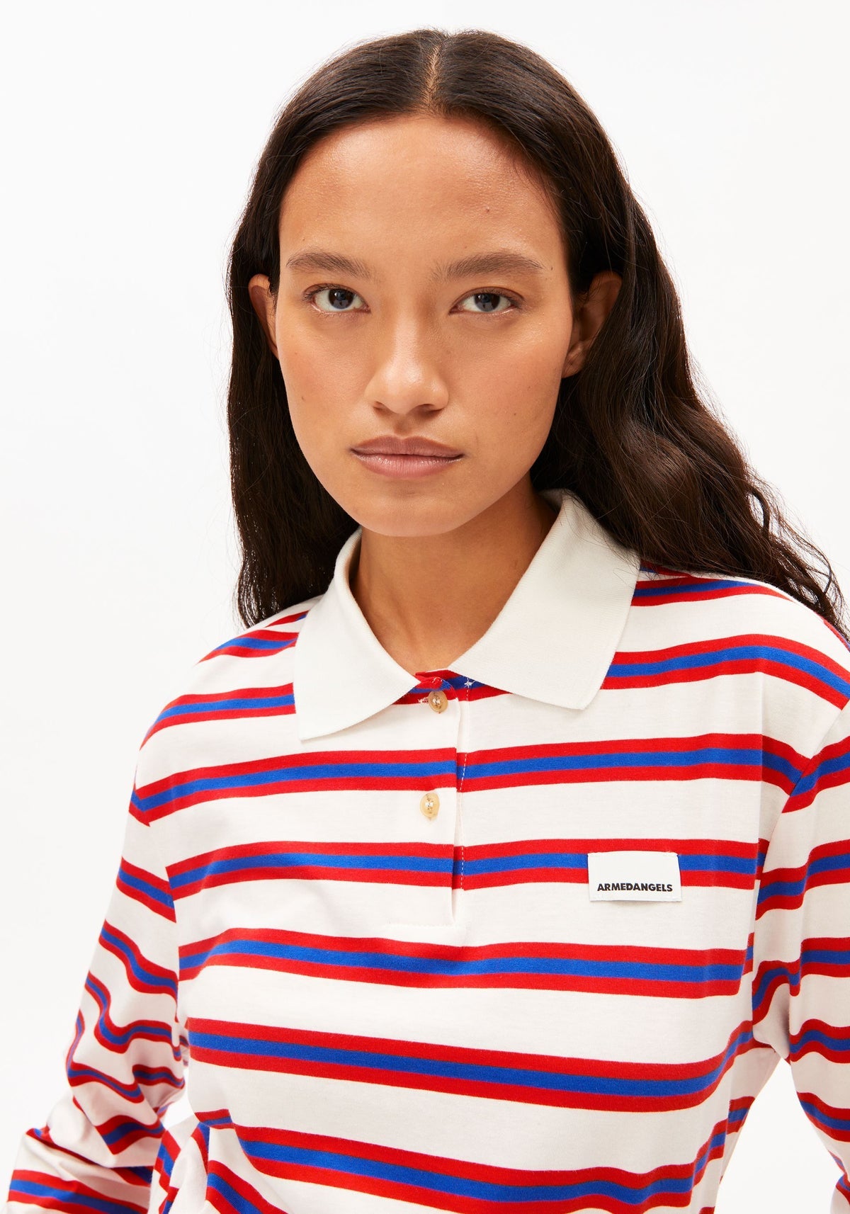 Bluză STRIPED POLO Oatmilk Mars Red