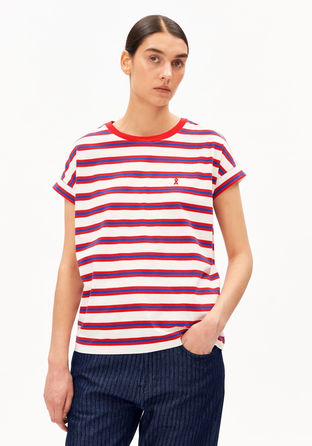 Tricou IDAARA STRIPE Oatmilk Red