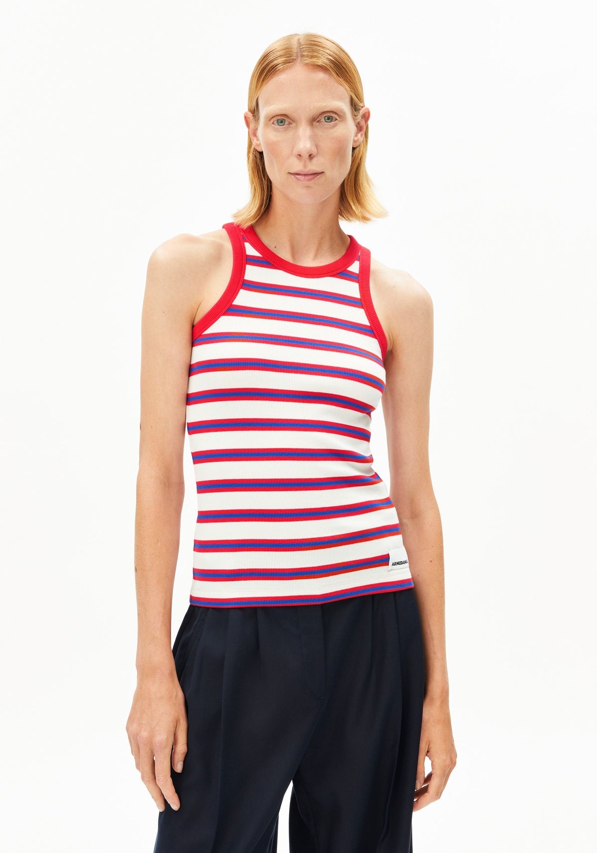 Top KANITAA STRIPES Oatmilk - Mars Red