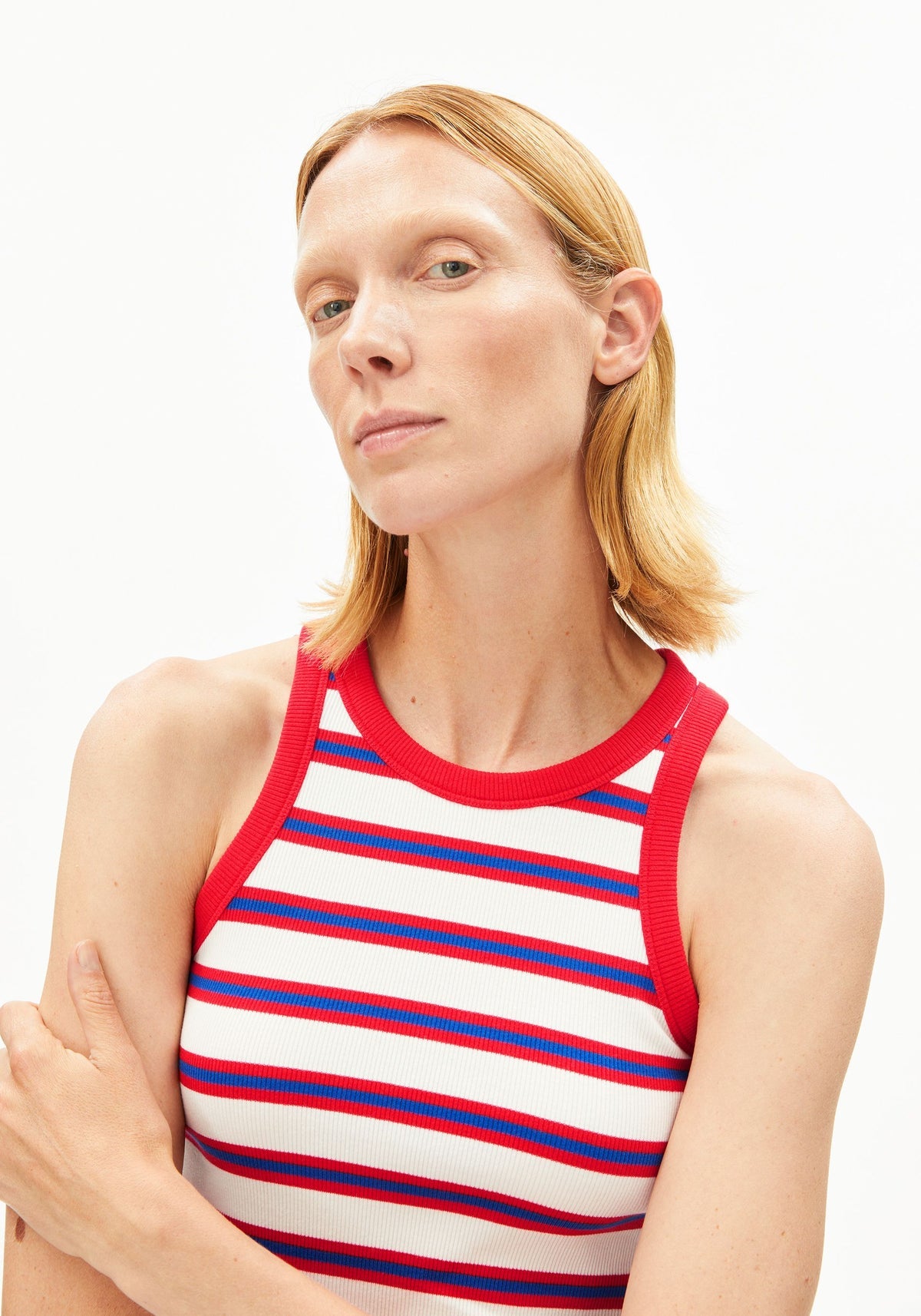 Top KANITAA STRIPES Oatmilk - Mars Red