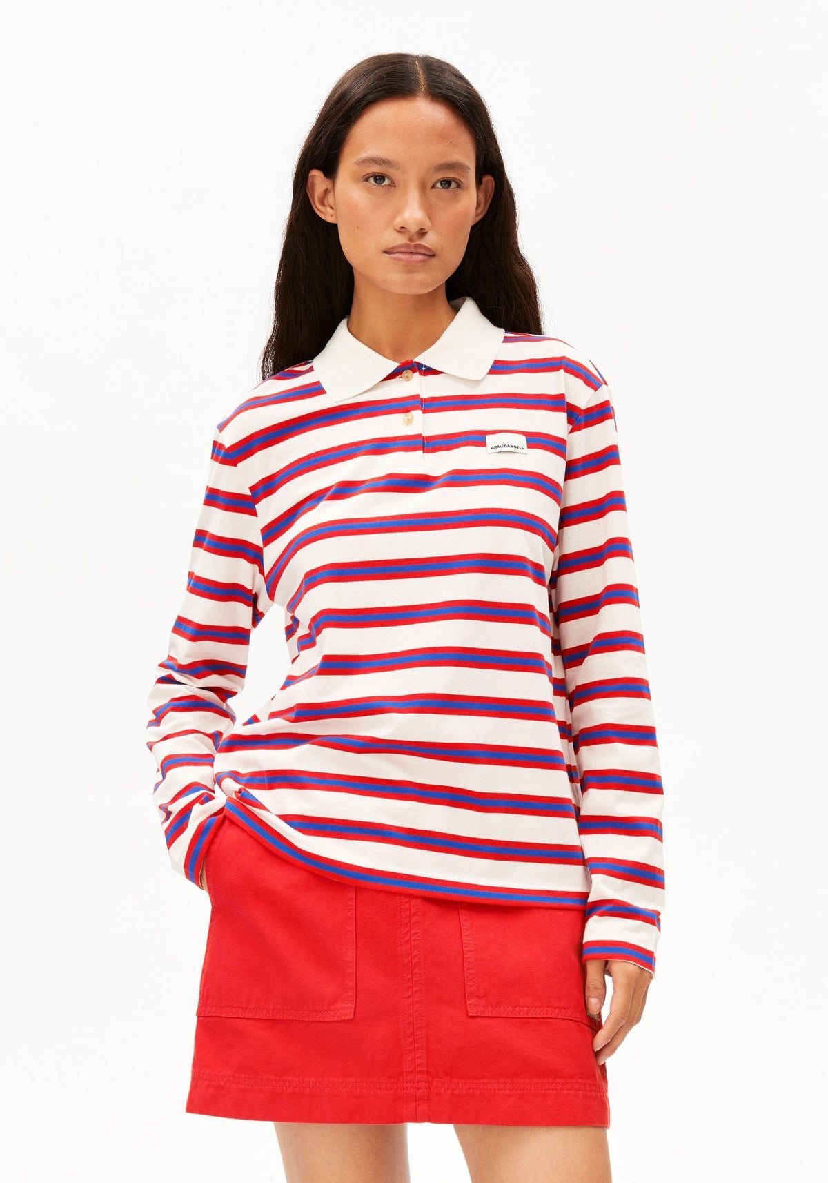 Bluză STRIPED POLO Oatmilk Mars Red