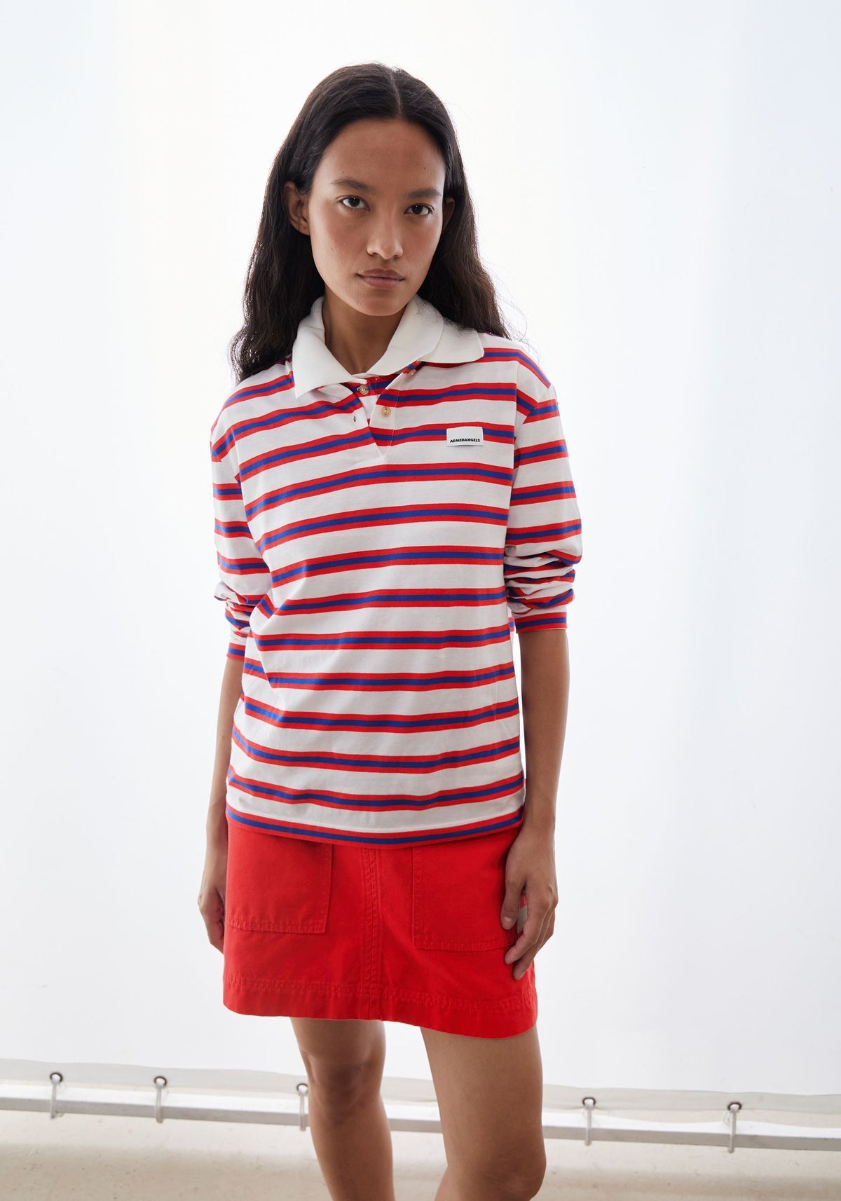 Bluză STRIPED POLO Oatmilk Mars Red