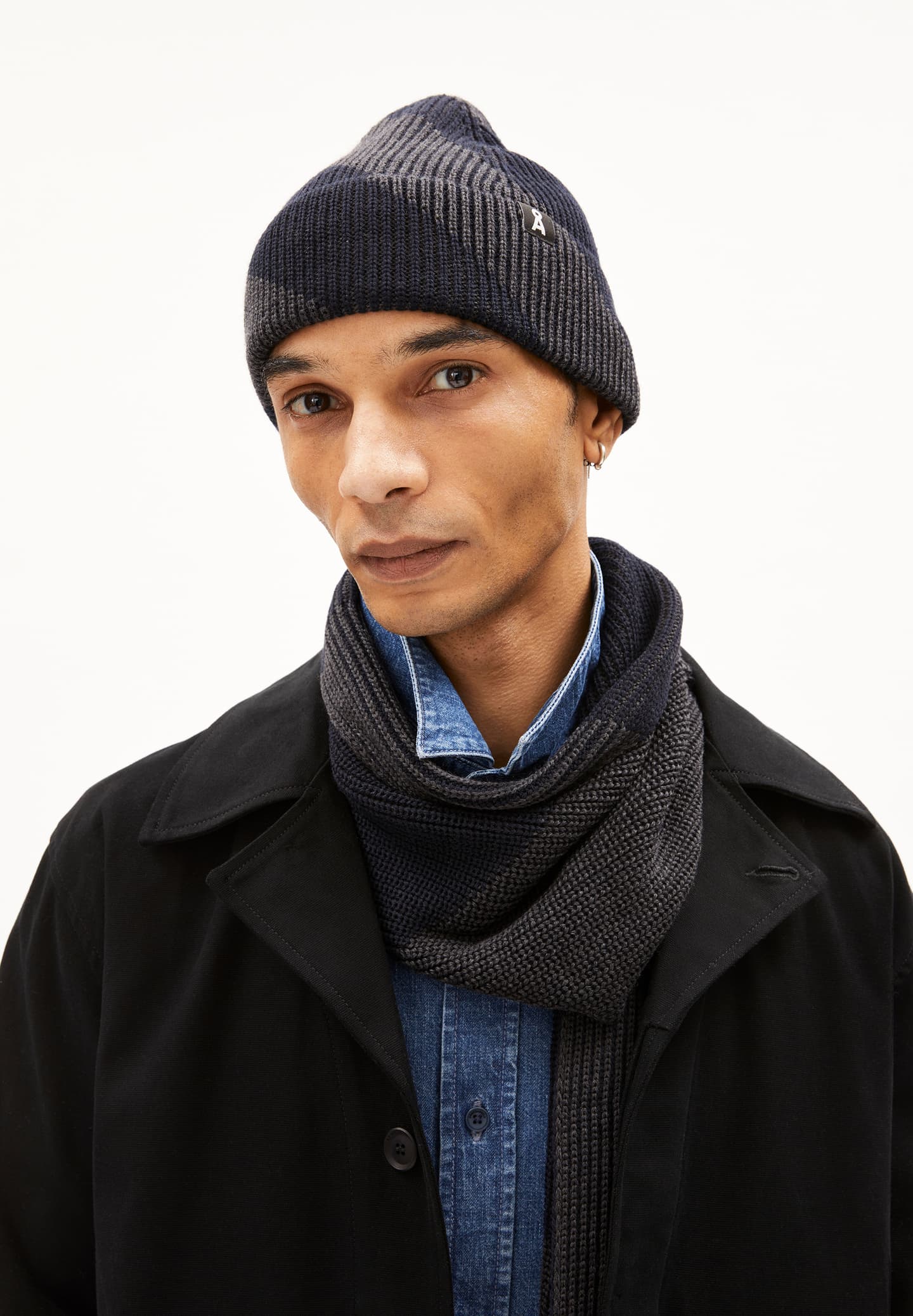 Beanie NILDAAO WOOL STRIPES Night Steel Melange